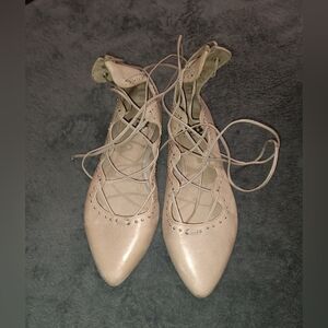 Gianni Bini Beige Lace-Up Flats